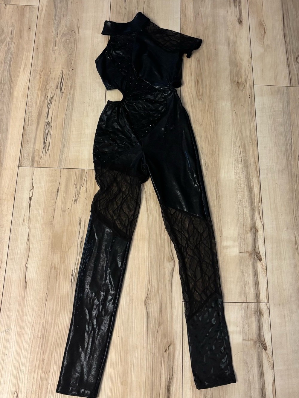 Revolution/Tenth House “Transit” Black One-Shoulder Cutout Mesh-Panel Unitard